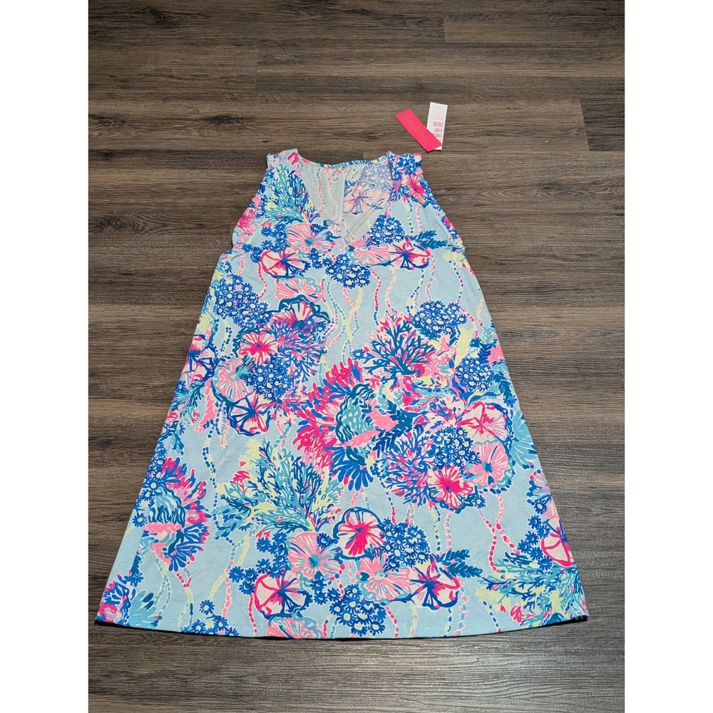 Lilly Pulitzer Arion Dress Multi Beach You To It Floral V-Neck Cotton Jersey M